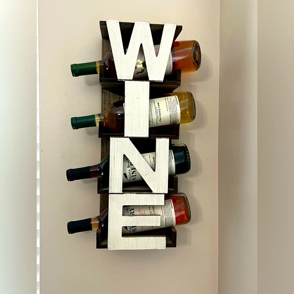 Wall-Mounted Wine Rack with White Letters wood like new available this set of 2